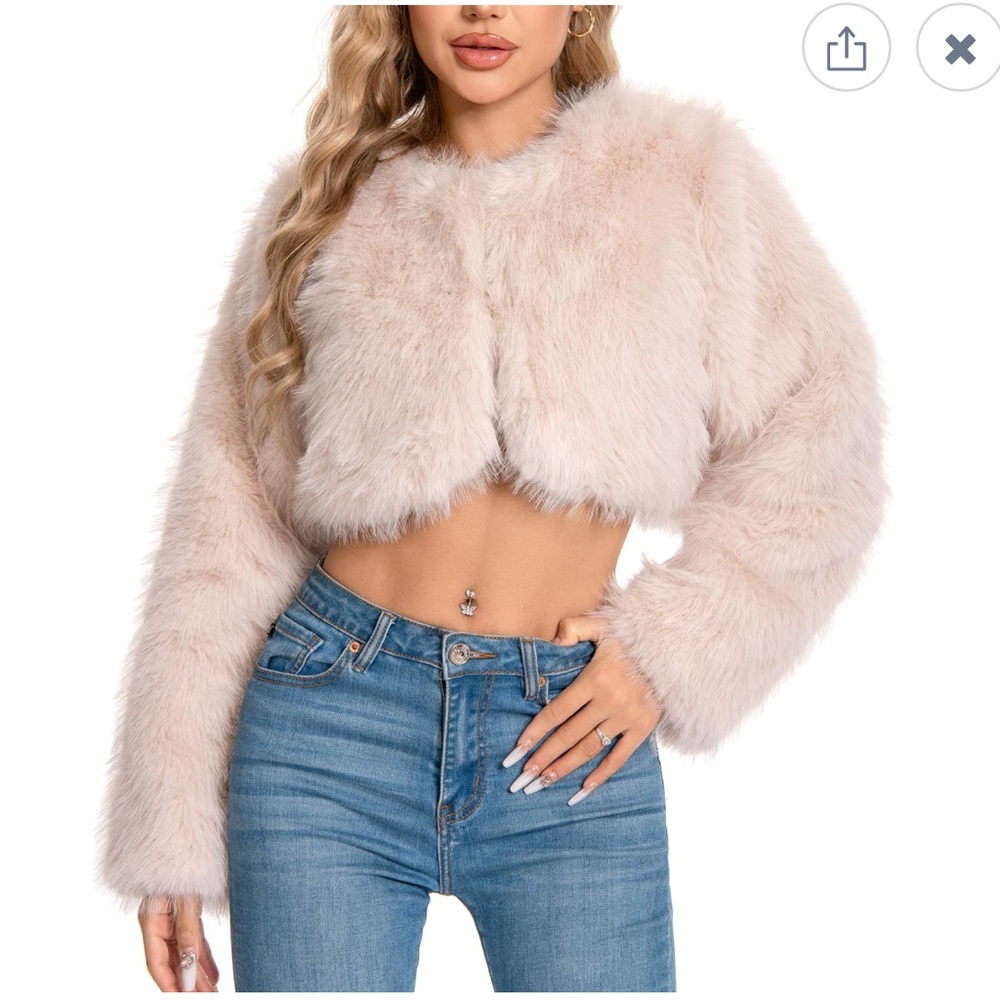 Heiress Pink Peach Apricot Faux Fur Jacket- Long Sleeve Lapel Collar Outerwear